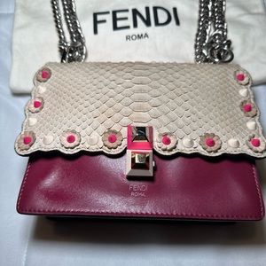 Fendi wine Scalloped Leather Medium Kan I Shoulder Bag